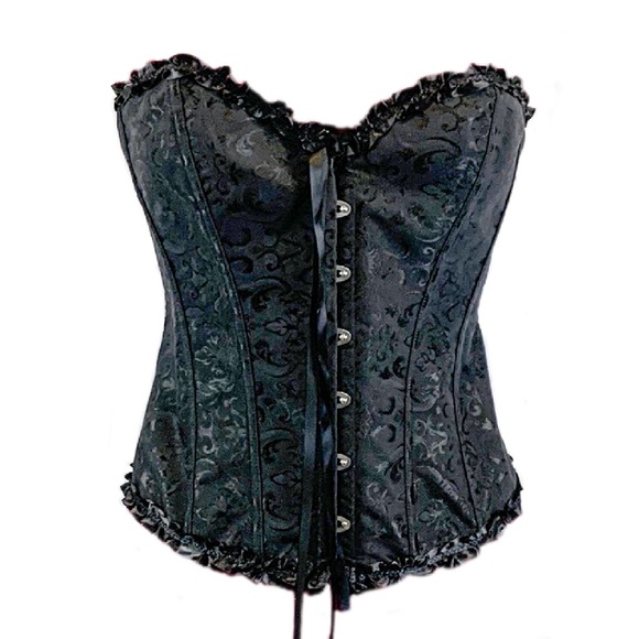 Victorian Ruffled Satin Ribbons Burlesque Steampunk Steel Boned Corset Women's - Picture 9 of 9